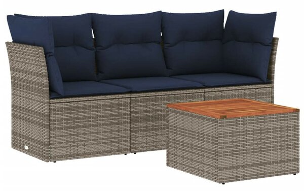 VidaXL 4 részes szürke polyrattan kerti ülőgarnitúra párnával