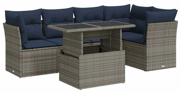 VidaXL 6 részes szürke polyrattan akácfa kerti ülőgarnitúra párnákkal