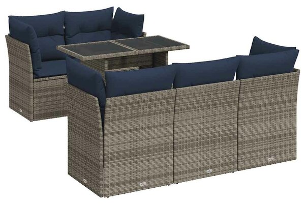 VidaXL 6 részes szürke polyrattan akácfa kerti ülőgarnitúra párnákkal