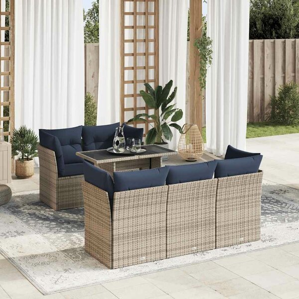 VidaXL 6 részes szürke polyrattan akácfa kerti ülőgarnitúra párnákkal