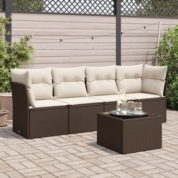 VidaXL 5 részes barna polyrattan kerti ülőgarnitúra párnával