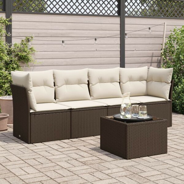 VidaXL 5 részes barna polyrattan kerti ülőgarnitúra párnával