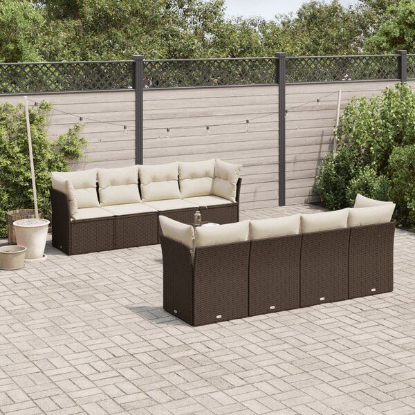 VidaXL 9 részes barna polyrattan kerti ülőgarnitúra párnákkal