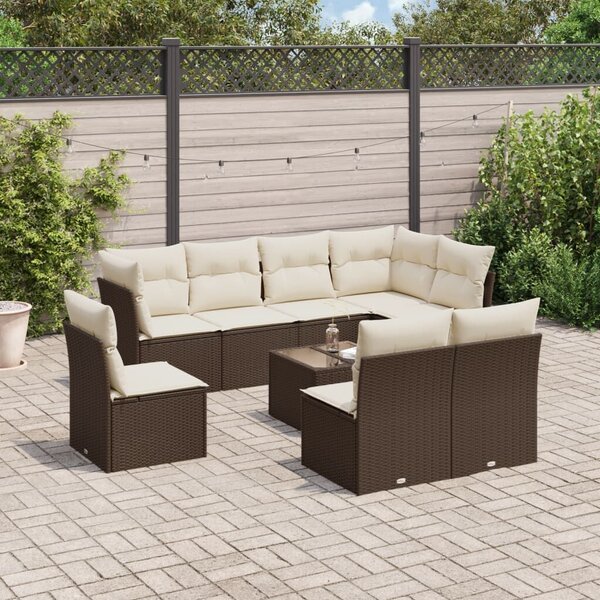 VidaXL 9-részes barna polyrattan kerti ülőgarnitúra párnákkal