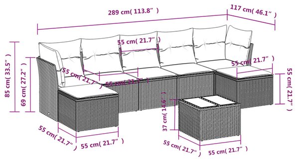 VidaXL 8 részes barna polyrattan kerti ülőgarnitúra párnákkal