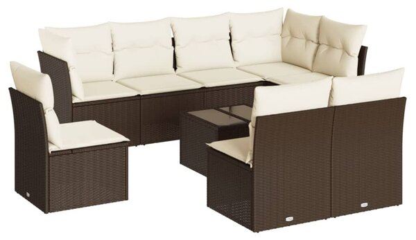 VidaXL 9-részes barna polyrattan kerti ülőgarnitúra párnákkal