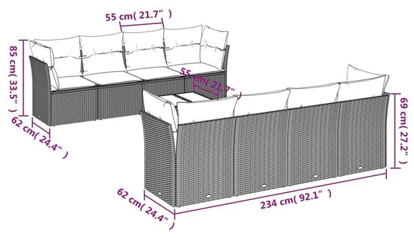 VidaXL 9 részes barna polyrattan kerti ülőgarnitúra párnákkal
