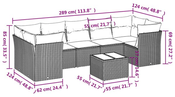 VidaXL 8 részes barna polyrattan kerti ülőgarnitúra párnákkal