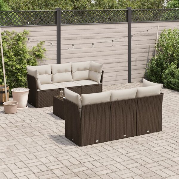 VidaXL 7 részes barna polyrattan kerti ülőgarnitúra párnákkal