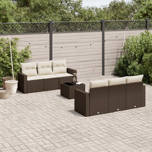 VidaXL 7 részes barna polyrattan kerti ülőgarnitúra párnákkal
