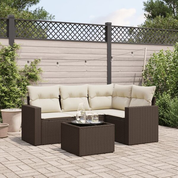 VidaXL 5 részes barna polyrattan kerti ülőgarnitúra párnával