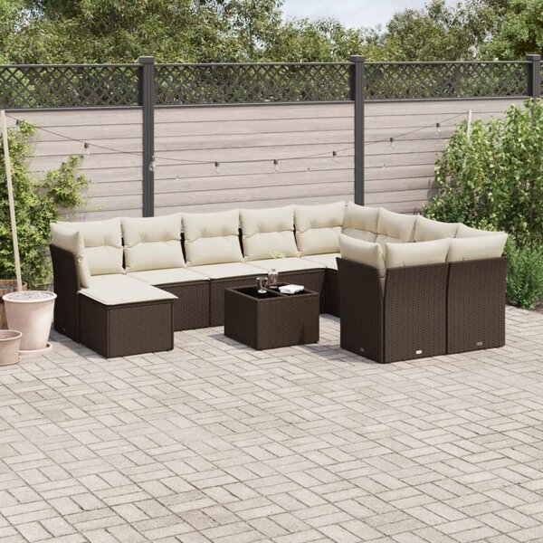 VidaXL 11 részes barna polyrattan kerti ülőgarnitúra párnákkal