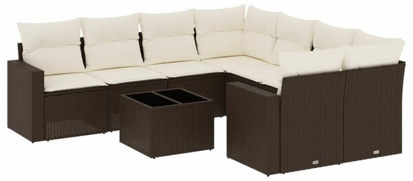 VidaXL 9 részes barna polyrattan kerti ülőgarnitúra párnákkal
