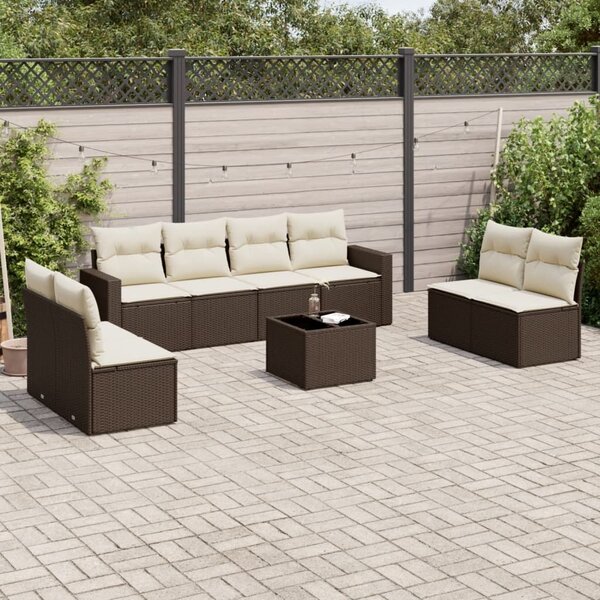 VidaXL 9 részes barna polyrattan kerti ülőgarnitúra párnákkal
