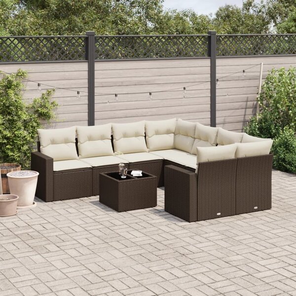 VidaXL 9 részes barna polyrattan kerti ülőgarnitúra párnákkal