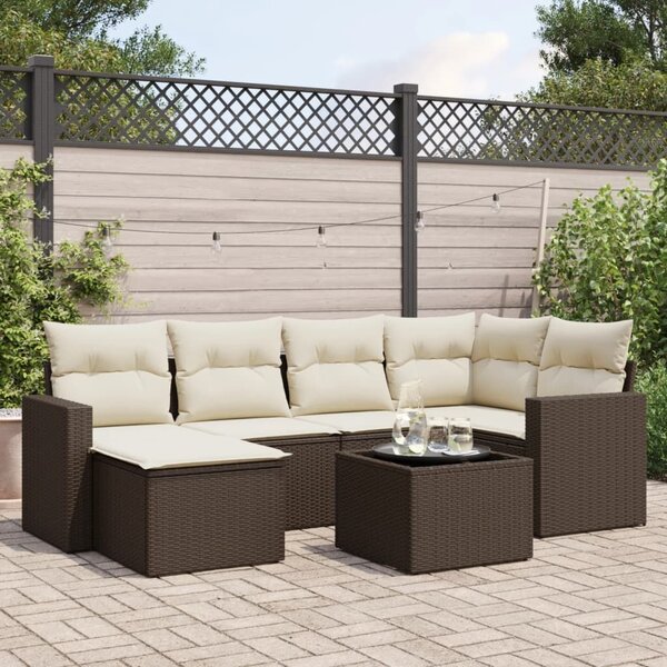 VidaXL 7 részes barna polyrattan kerti ülőgarnitúra párnákkal