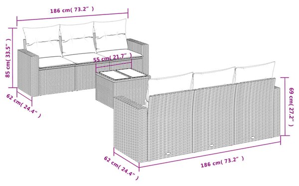 VidaXL 7 részes barna polyrattan kerti ülőgarnitúra párnákkal