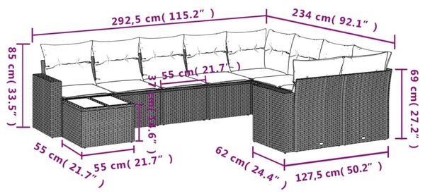 VidaXL 10 részes barna polyrattan kerti ülőgarnitúra párnákkal