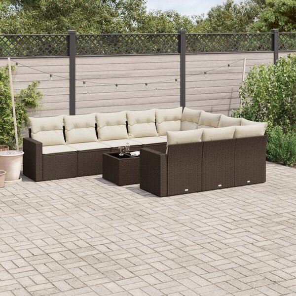 VidaXL 11 részes barna polyrattan kerti ülőgarnitúra párnákkal