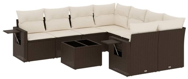 VidaXL 9 részes barna polyrattan kerti ülőgarnitúra párnákkal