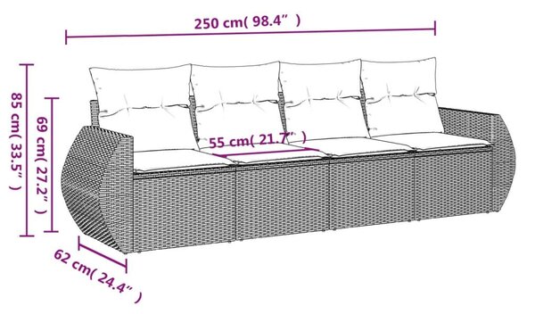 VidaXL 4 részes barna polyrattan kerti ülőgarnitúra párnákkal