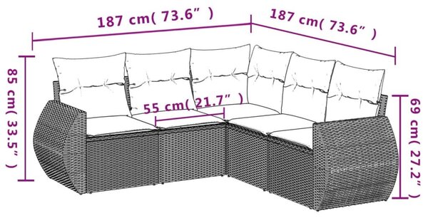 VidaXL 5 részes barna polyrattan kerti ülőgarnitúra párnával