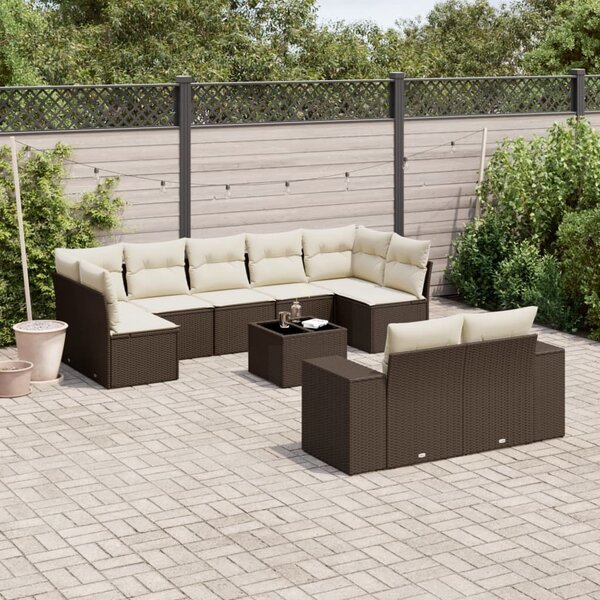 VidaXL 10 részes barna polyrattan kerti ülőgarnitúra párnákkal