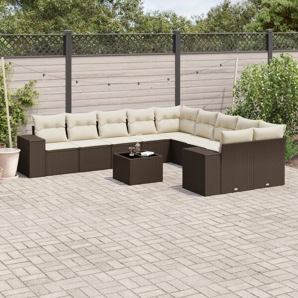 VidaXL 11 részes barna polyrattan kerti ülőgarnitúra párnákkal