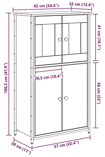 VidaXL Magasfiú Öreg fa 62 x 32 x 106,5 cm Faanyag