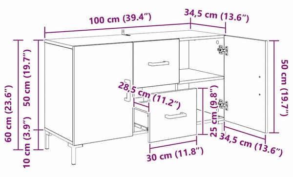VidaXL Széf Artisan tölgy 100 x 36 x 60 cm Szerelt Fa