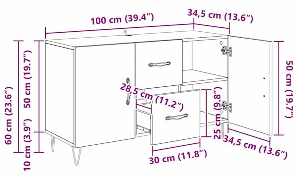 VidaXL Széf Öreg fa 100 x 36 x 60 cm Szerelt Fa
