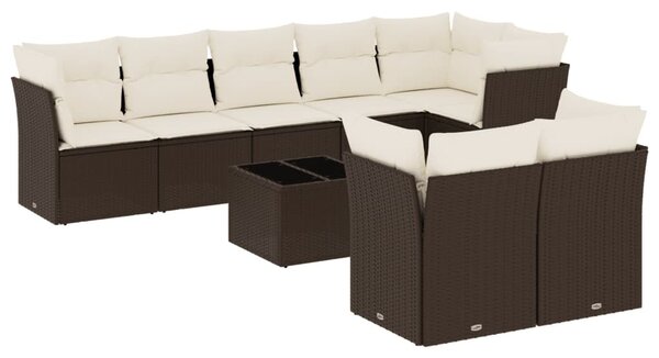 VidaXL 9 részes barna polyrattan kerti ülőgarnitúra párnákkal