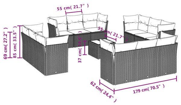 VidaXL 13 részes barna polyrattan kerti ülőgarnitúra párnákkal