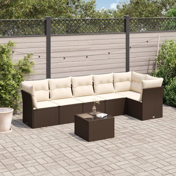 VidaXL 7 részes barna polyrattan kerti ülőgarnitúra párnákkal