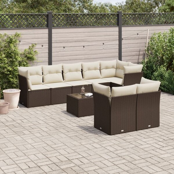 VidaXL 9 részes barna polyrattan kerti ülőgarnitúra párnákkal