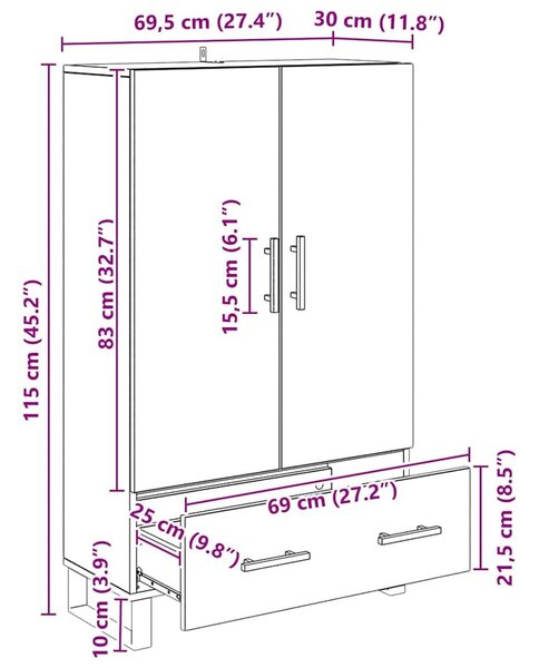 VidaXL Magasfiú fiókkal Artisan tölgy 69,5 x 30 x 115 cm Faanyag