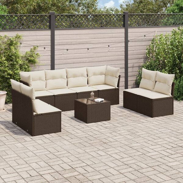 VidaXL 9 részes barna polyrattan kerti ülőgarnitúra párnákkal
