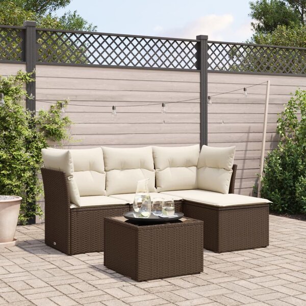 VidaXL 5 részes barna polyrattan kerti ülőgarnitúra párnával