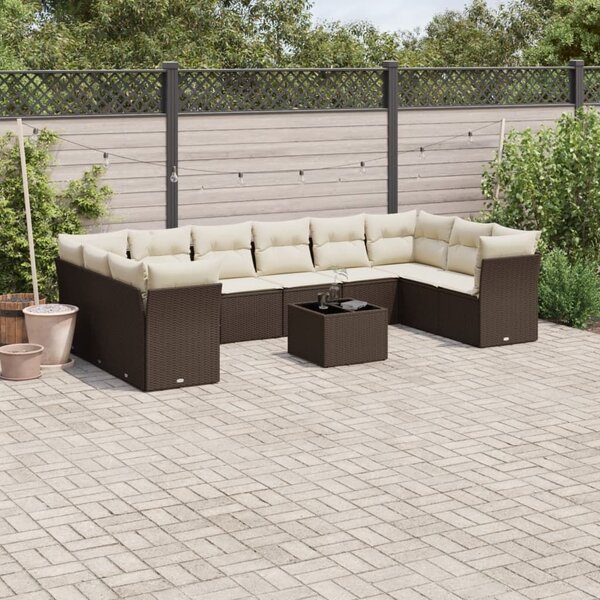 VidaXL 11 részes barna polyrattan kerti ülőgarnitúra párnákkal