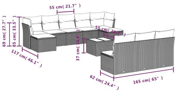 VidaXL 11 részes barna polyrattan kerti ülőgarnitúra párnákkal