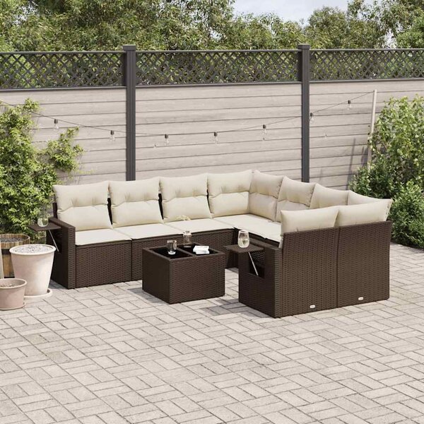VidaXL 9 részes barna polyrattan kerti ülőgarnitúra párnákkal