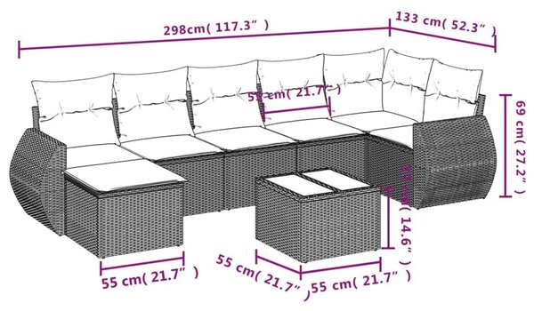 VidaXL 8 részes barna polyrattan kerti ülőgarnitúra párnákkal