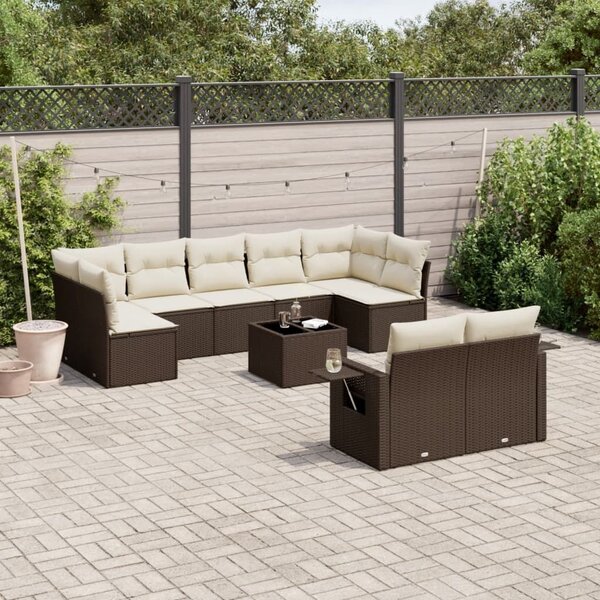 VidaXL 10 részes barna polyrattan kerti ülőgarnitúra párnákkal