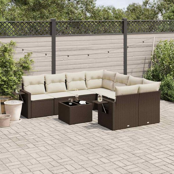 VidaXL 9 részes barna polyrattan kerti ülőgarnitúra párnákkal