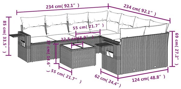 VidaXL 9 részes barna polyrattan kerti ülőgarnitúra párnákkal