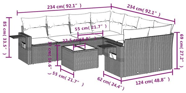 VidaXL 9 részes barna polyrattan kerti ülőgarnitúra párnákkal