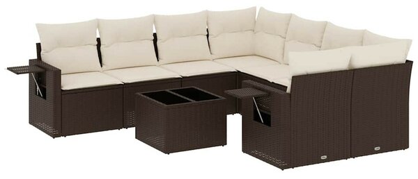 VidaXL 9 részes barna polyrattan kerti ülőgarnitúra párnákkal