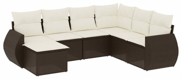 VidaXL 7 részes barna polyrattan kerti ülőgarnitúra párnákkal
