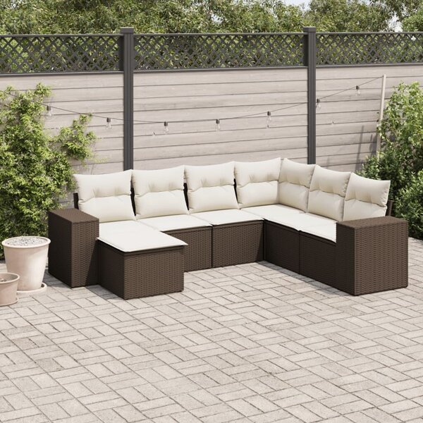 VidaXL 7 részes barna polyrattan kerti ülőgarnitúra párnákkal