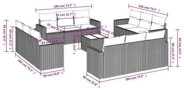 VidaXL 13 részes barna polyrattan kerti ülőgarnitúra párnákkal